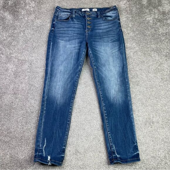 KanCan Jeans Women’s 30 Blue Ankle Skinny Mid-Rise Dark Denim Button Fly - Picture 1 of 12